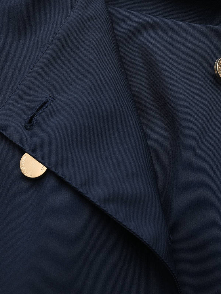 Blue 1940s Double-Breasted Round Neck Trench Coat