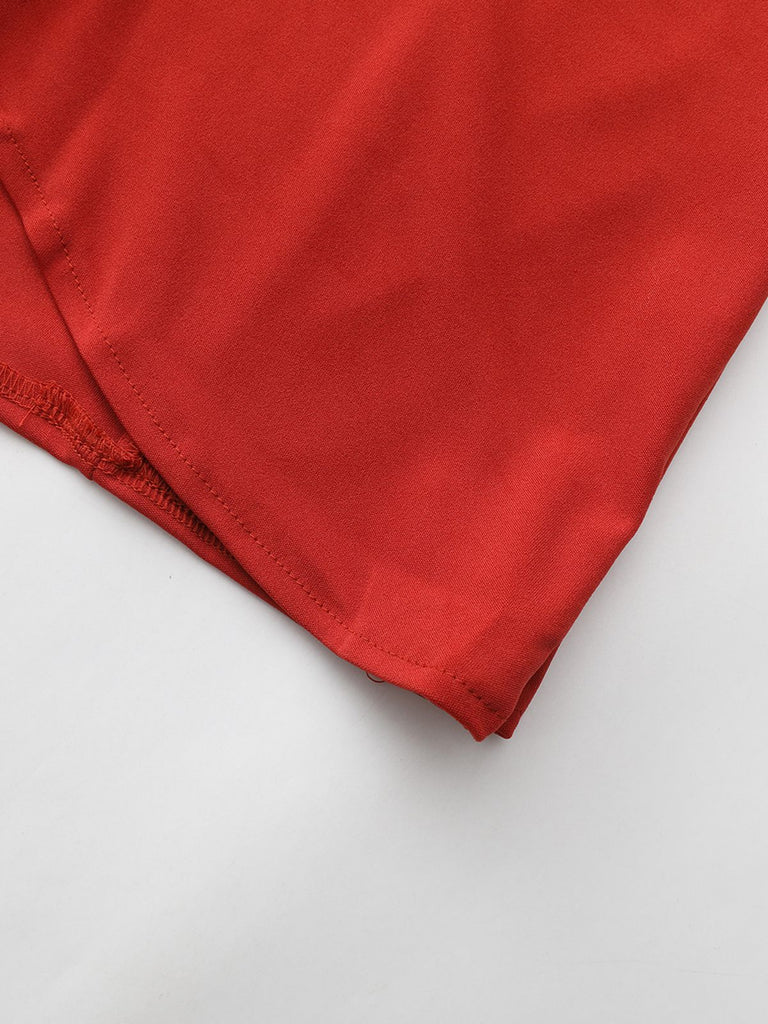 Red 1940s Diagonal Button Stand Collar Coat