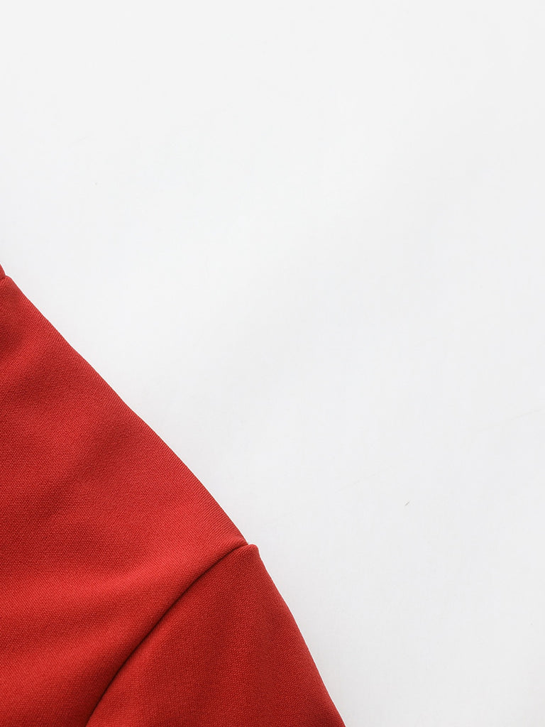 Red 1940s Diagonal Button Stand Collar Coat