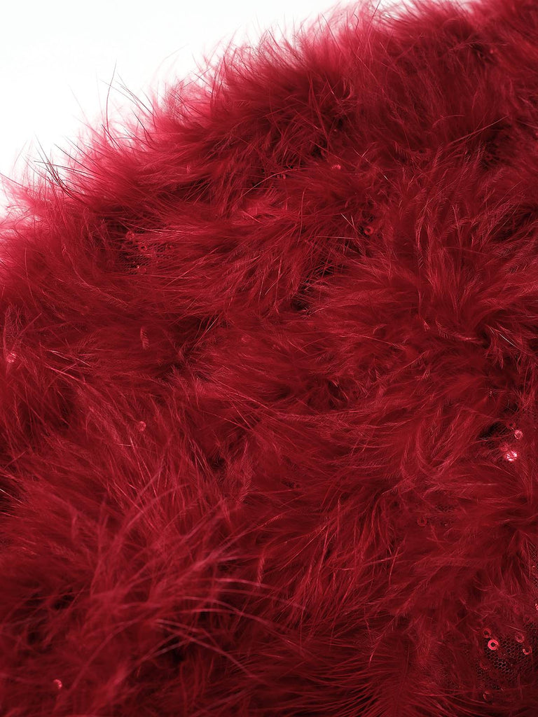 1950s Solid Feather Sequin Patchwork Strapless Jumpsuit