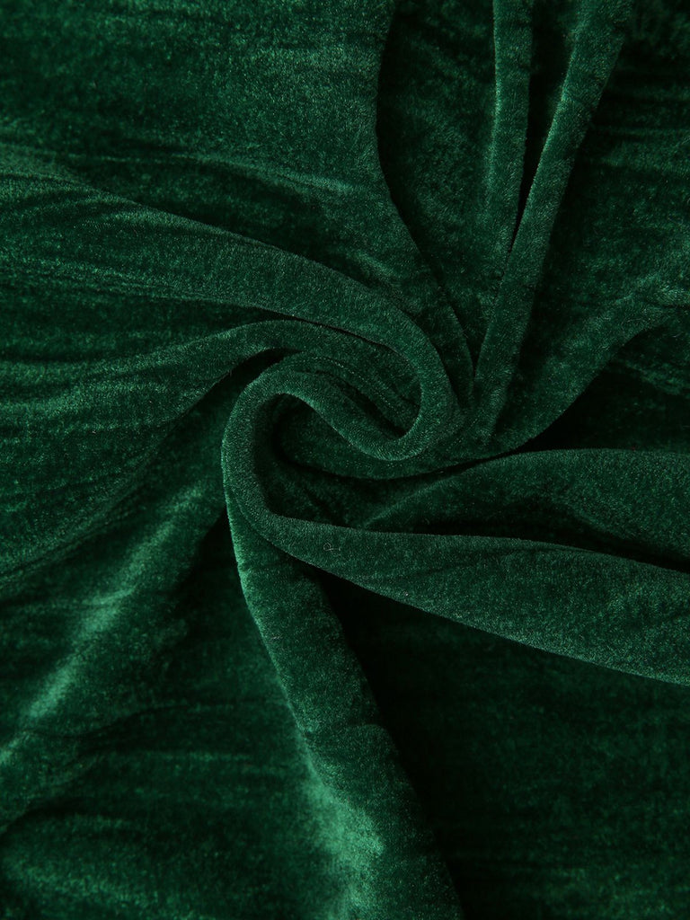 2PCS Green 1980s Solid Pleated Flannelette Blazer & Wide-Leg Pants