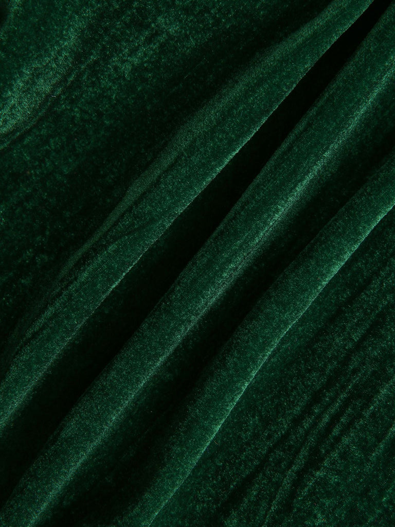 2PCS Green 1980s Solid Pleated Flannelette Blazer & Wide-Leg Pants