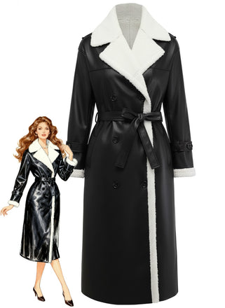 1940s Contrasted Faux Sherpa Fleece Lapel Long Coat