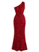 Red 1930s Sequined One-Shoulder Slit Bodycon Dress