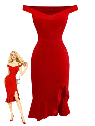 1930s Off-Shoulder Shimmery Mermaid Dress