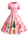 Red & Green 1950s Christmas Snowflake Swing Dress
