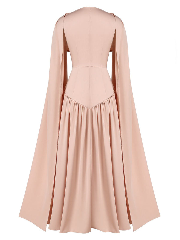 Beige 1950s Draped Renaissance Long Sleeve Maxi Dress