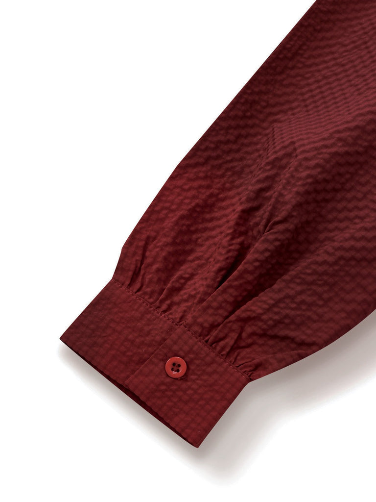 [Pre-Sale] Wine Red 1940s Tie Neck Leather Patchwork Dress