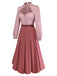 [Pre-Sale] Dusty Pink 1940s Cotton Contrasted Keyhole Ruffled Dress