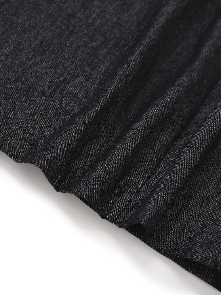 [Pre-Sale] Black 1940s Plaid Denim Patchwork Dress