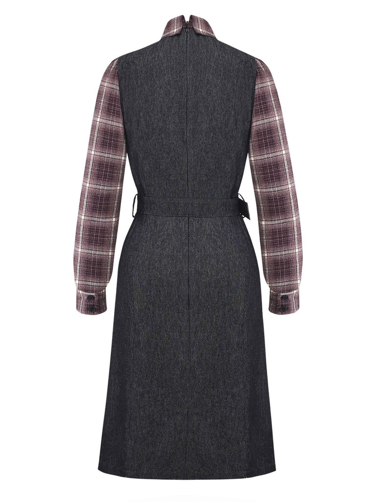 [Pre-Sale] Black 1940s Plaid Denim Patchwork Dress