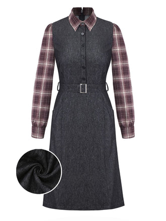 [Pre-Sale] Black 1940s Plaid Denim Patchwork Dress