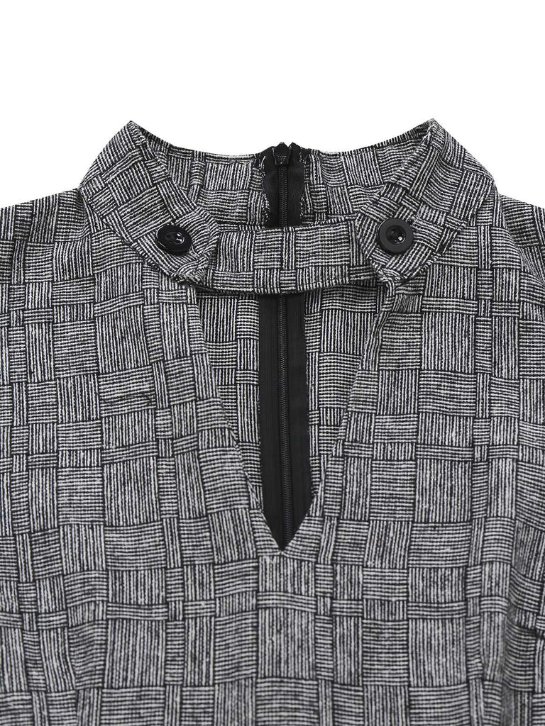 [Pre-Sale] 1960s Button High-Neck Puff Sleeve Pencil Dress