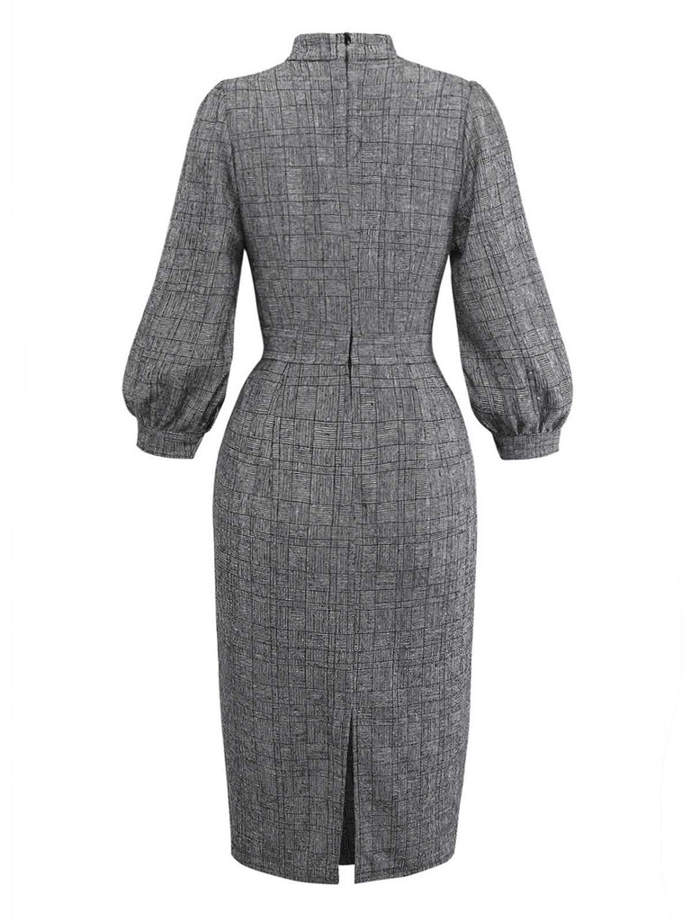 [Pre-Sale] 1960s Button High-Neck Puff Sleeve Pencil Dress