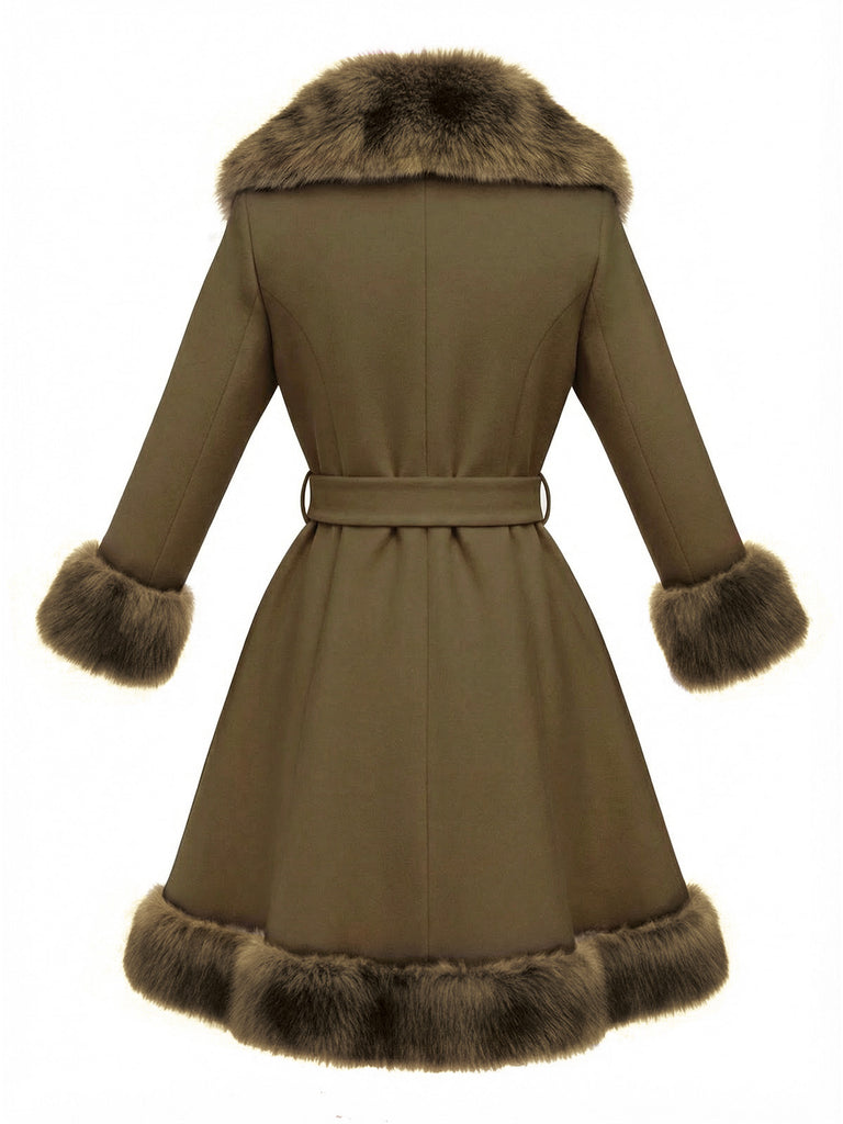Cream 1950s Fur Collar Patchwork Coat