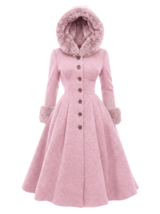 [Pre-Sale] Pink 1950s Faux-Wool Hooded Button Coat