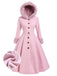 Pink 1950s Faux-Wool Hooded Button Coat
