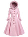 Pink 1950s Faux-Wool Hooded Button Coat