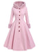 Pink 1950s Faux-Wool Hooded Button Coat