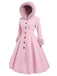 Pink 1950s Faux-Wool Hooded Button Coat