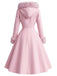 Pink 1950s Faux-Wool Hooded Button Coat