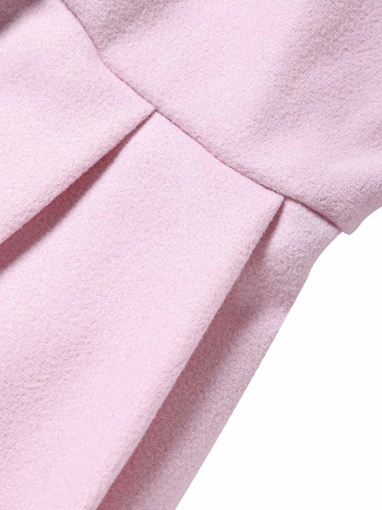 Pink 1950s Faux-Wool Hooded Button Coat
