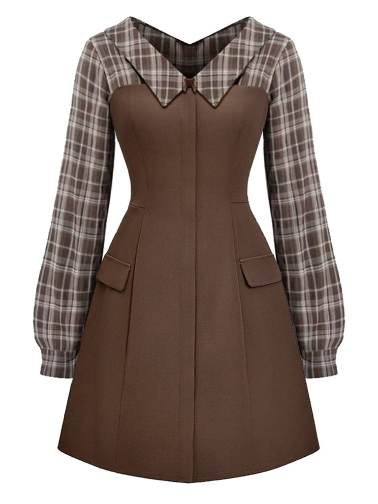 [Pre-Sale] Brown 1960s Plaid Patchwork A-Line Dress