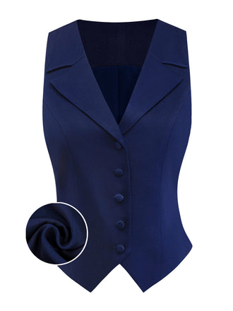 [Pre-Sale] Dark Blue 1950s Solid Notched Collar Button Vest