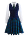 [Pre-Sale] 2PCS Dark Blue 1950s Lapel Vest & Plaid Dress