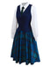 [Pre-Sale] 2PCS Dark Blue 1950s Lapel Vest & Plaid Dress