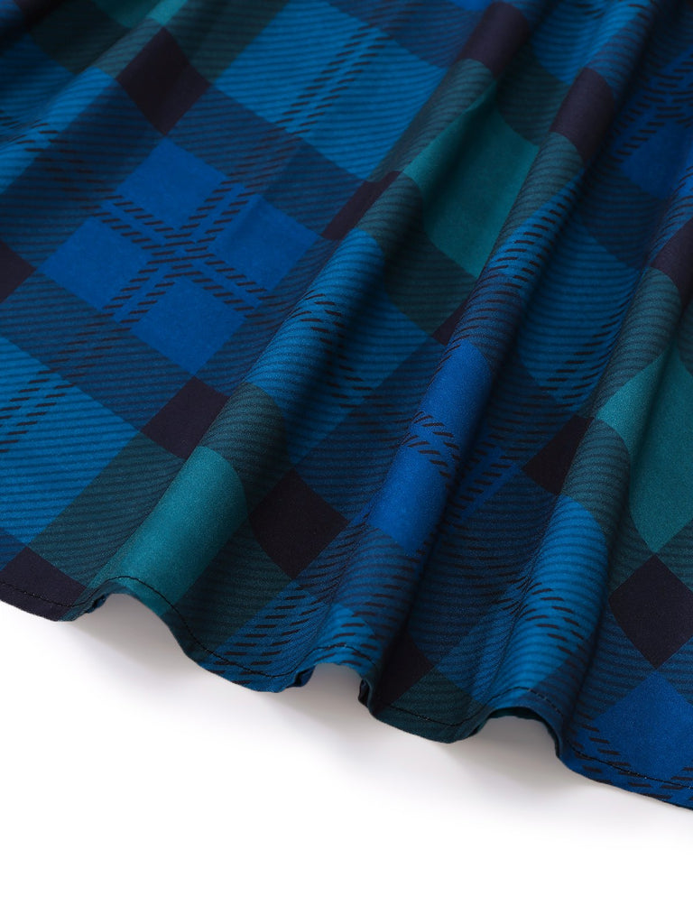 [Pre-Sale] 2PCS Dark Blue 1950s Lapel Vest & Plaid Dress