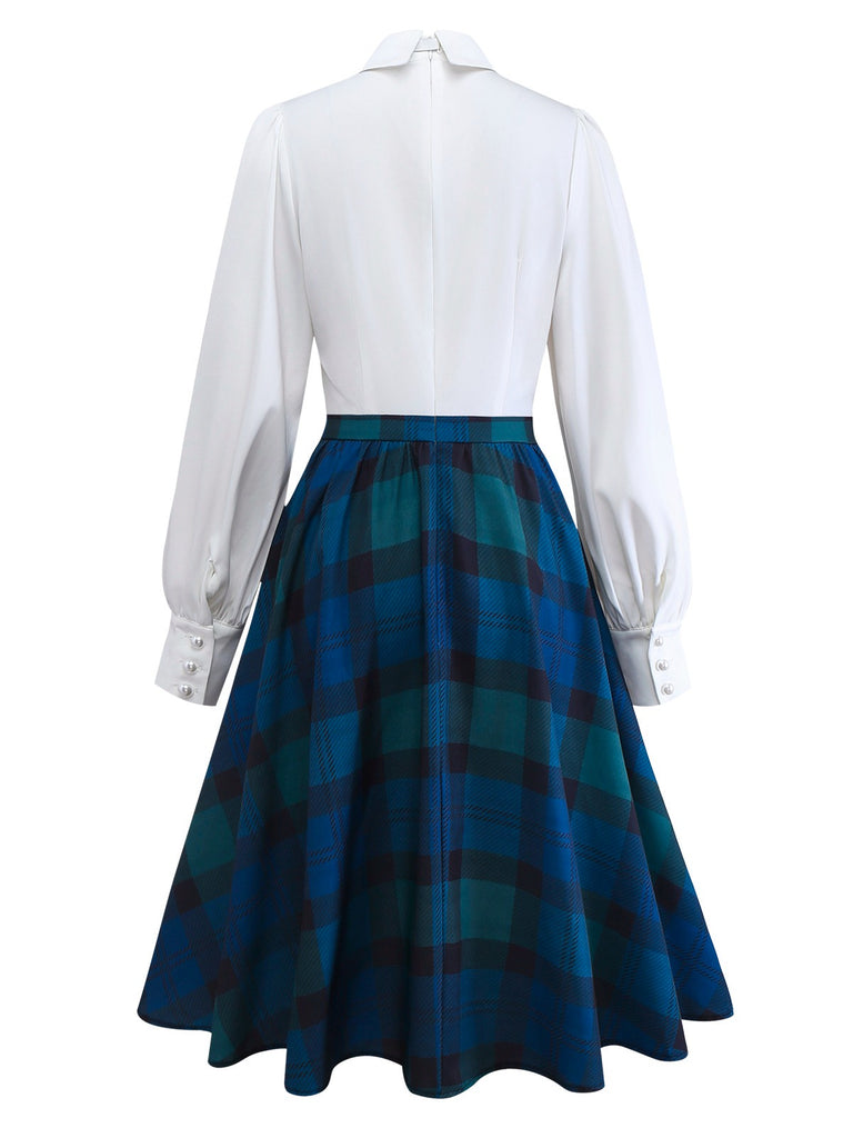 [Pre-Sale] 2PCS Dark Blue 1950s Lapel Vest & Plaid Dress