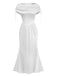 [Pre-Sale] White 1930s Satin Ruched Boat Neck Dress