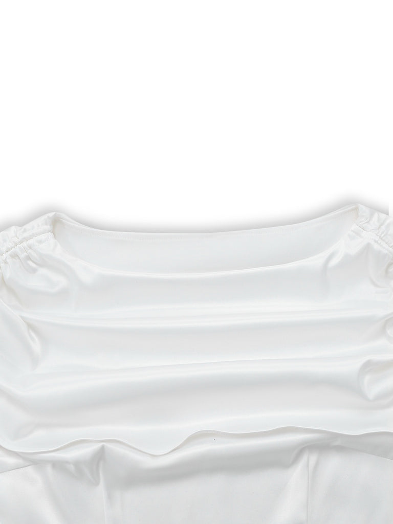 [Pre-Sale] White 1930s Satin Ruched Boat Neck Dress