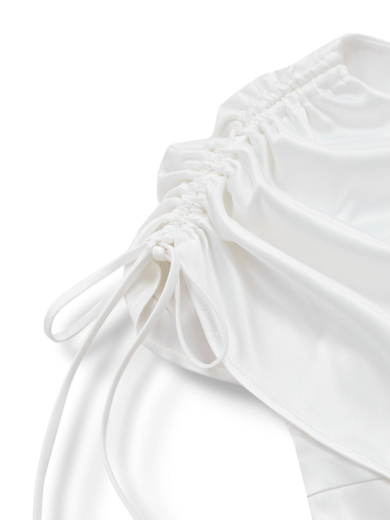 [Pre-Sale] White 1930s Satin Ruched Boat Neck Dress