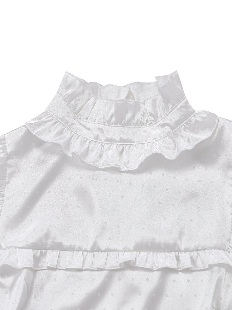 [Pre-Sale] Gray 1950s Satin Plaid Ruffle Stand Collar Dress