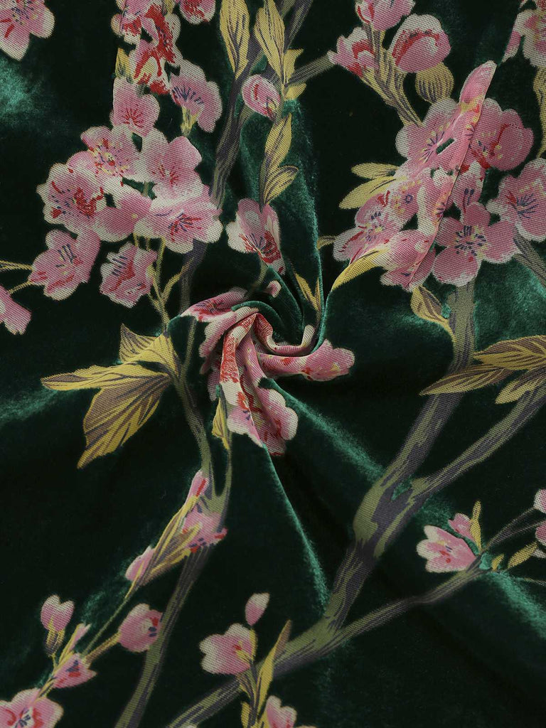 [Pre-Sale] 1960s Square Neck Ruffles Floral Velvet Dress