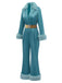 Blue 1970s Fur-Trim Lapel Sequin Belted Jumpsuit