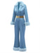 [Pre-Sale] Blue 1970s Fur-Trim Lapel Sequin Belted Jumpsuit