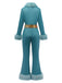 Blue 1970s Fur-Trim Lapel Sequin Belted Jumpsuit