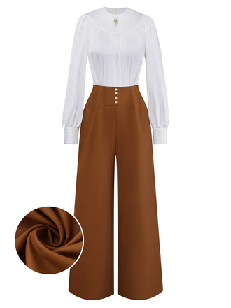 [Pre-Sale] Brown 1930s Ruched Brooch Royal Style Jumpsuit