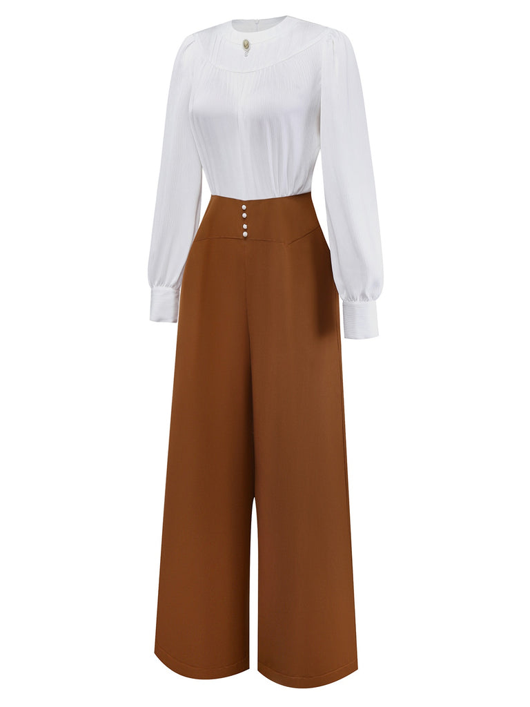 [Pre-Sale] Brown 1930s Ruched Brooch Royal Style Jumpsuit