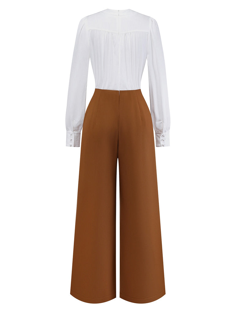 [Pre-Sale] Brown 1930s Ruched Brooch Royal Style Jumpsuit