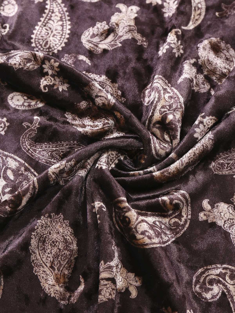 [Pre-Sale] Brown 1970s Paisley Velvet Puff Sleeve Jumpsuit