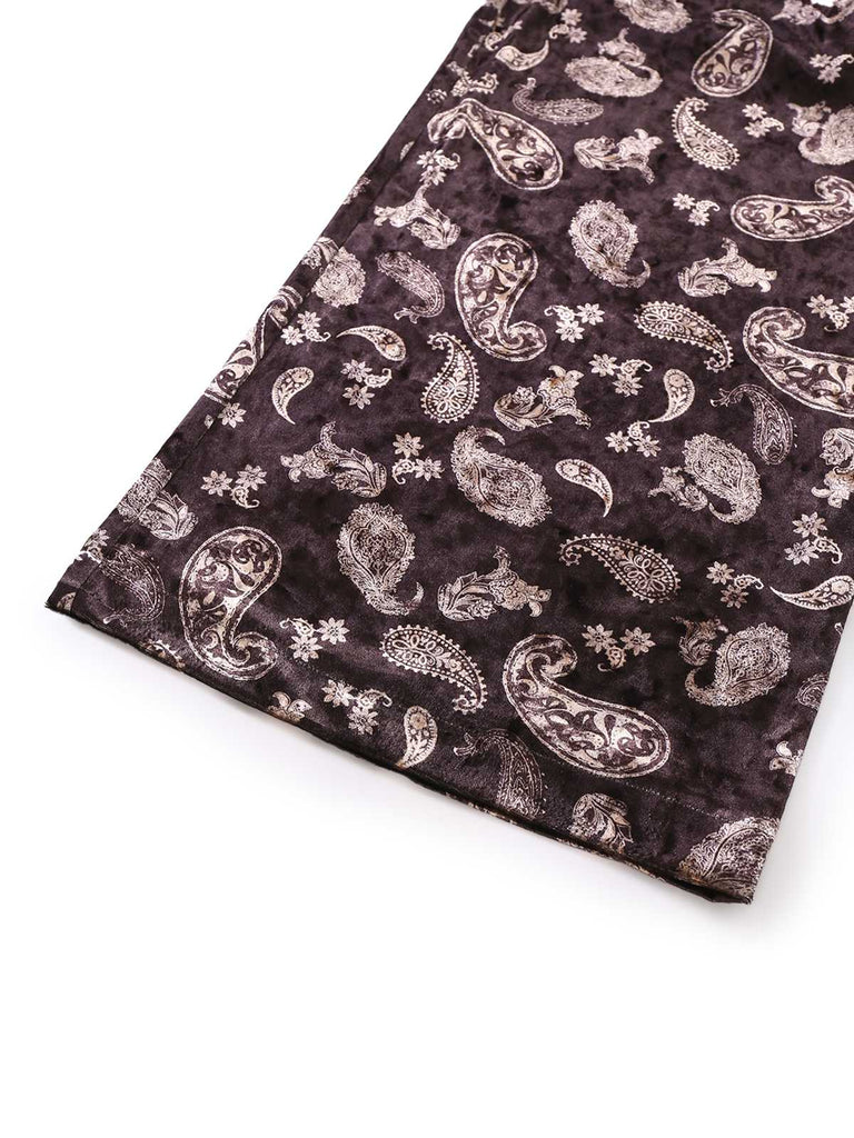 [Pre-Sale] Brown 1970s Paisley Velvet Puff Sleeve Jumpsuit