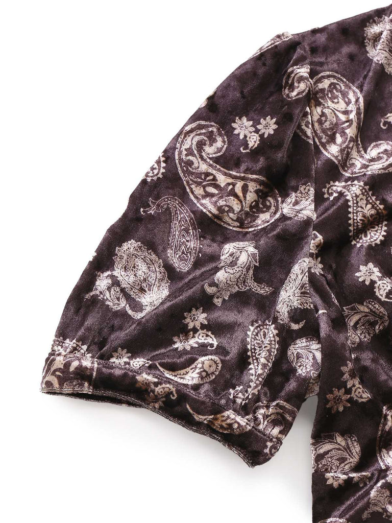 [Pre-Sale] Brown 1970s Paisley Velvet Puff Sleeve Jumpsuit