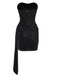 [Pre-Sale] Black 1960s Strapless Velvet Ruched Ribbon Tie Dress