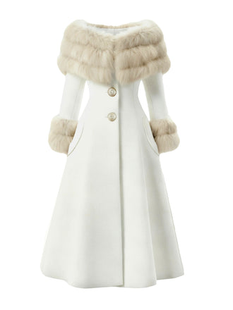 [Pre-Sale] Cream 1950s Multi-Layer Fur Collar Patchwork Coat