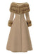 Cream 1950s Multi-Layer Fur Collar Patchwork Coat