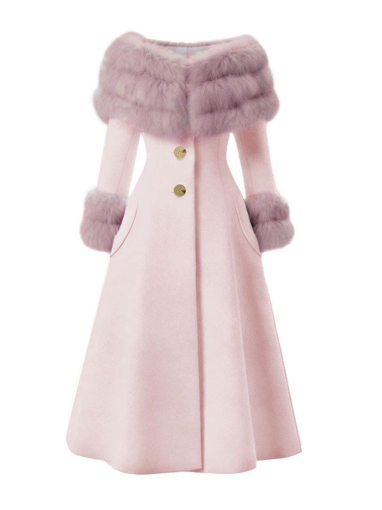 [Pre-Sale] Pink 1950s Multi-Layer Fur Collar Patchwork Coat